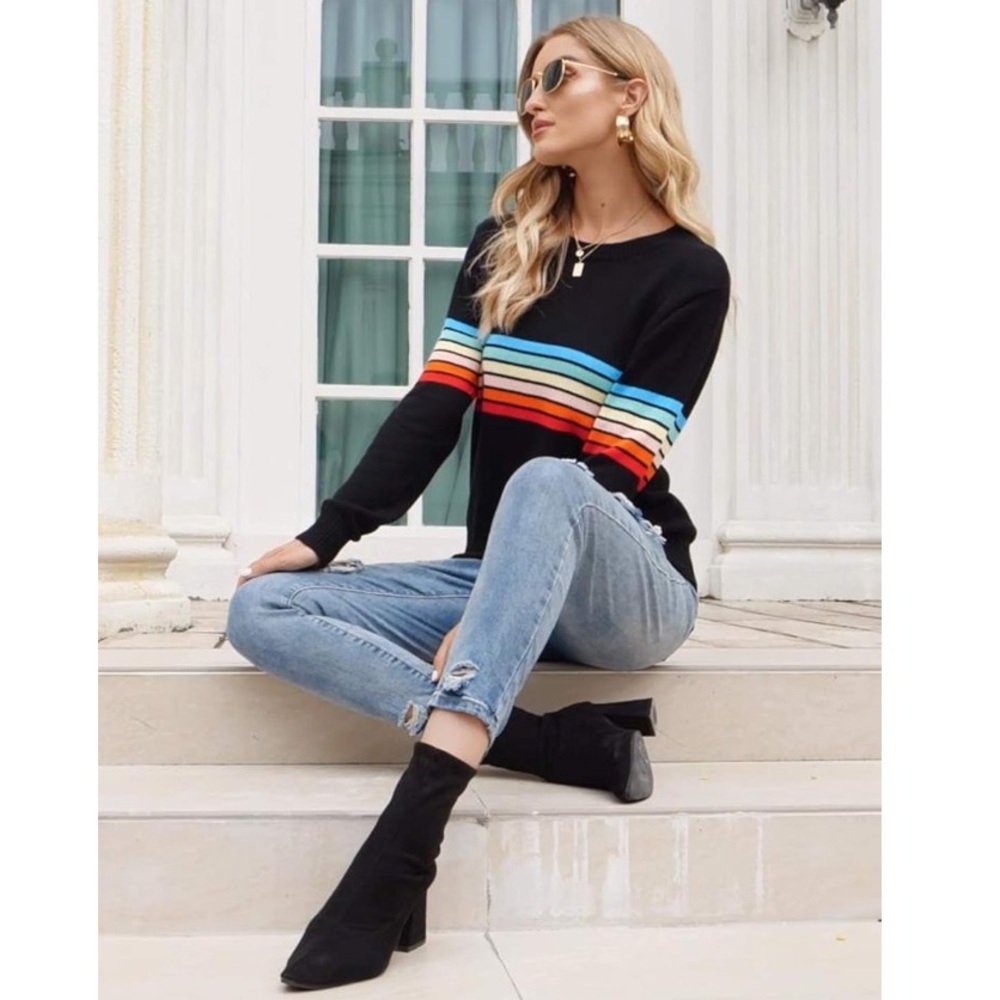 HERA COLLECTION Rainbow mid length Sweater Size Large - Picture 2 of 12